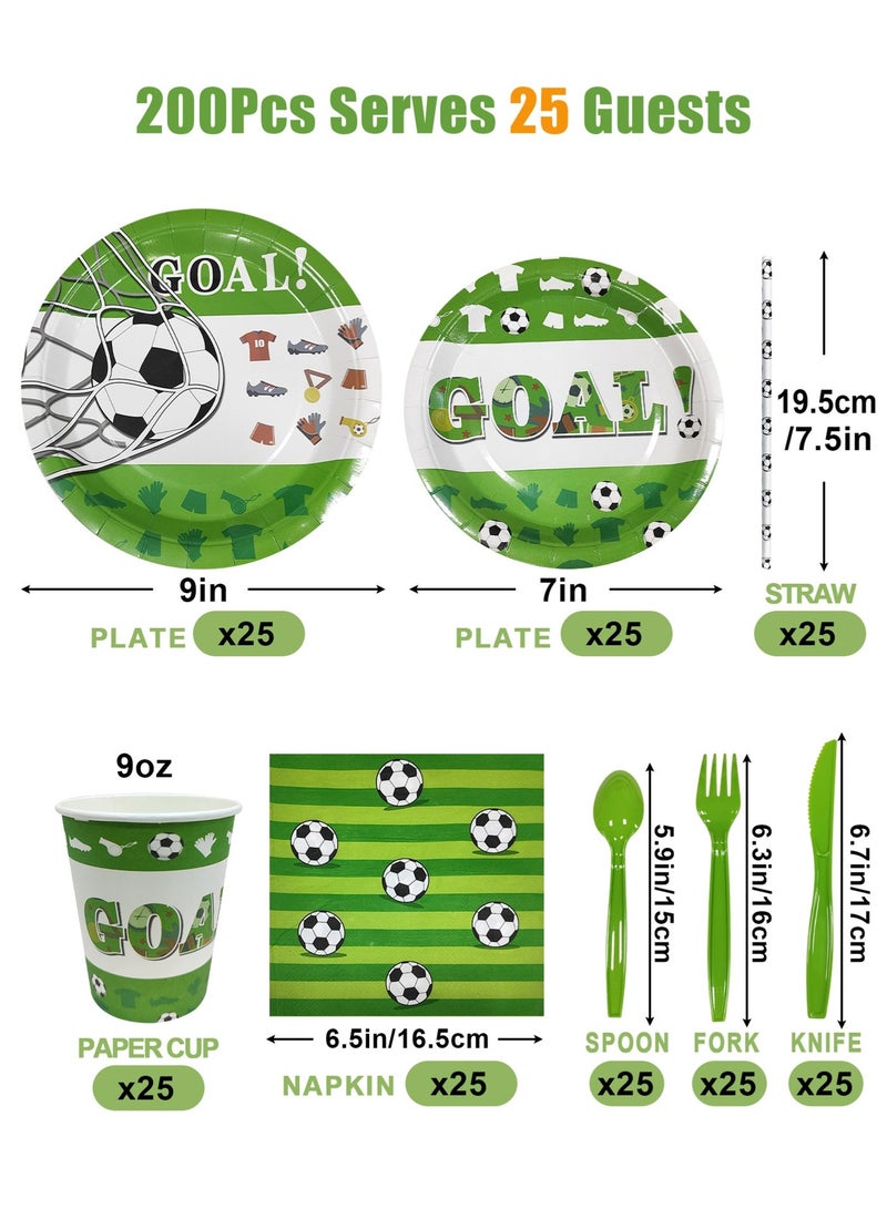 HomarKet 200 Pcs Birthday Party Tableware Set,Birthday Party Supplies,Baby Shower Plates, Paper Plates,Cups, napkins and Cutlery Sets for 25 Guests Football Theme Disposable Dinnerware Set - Image 2